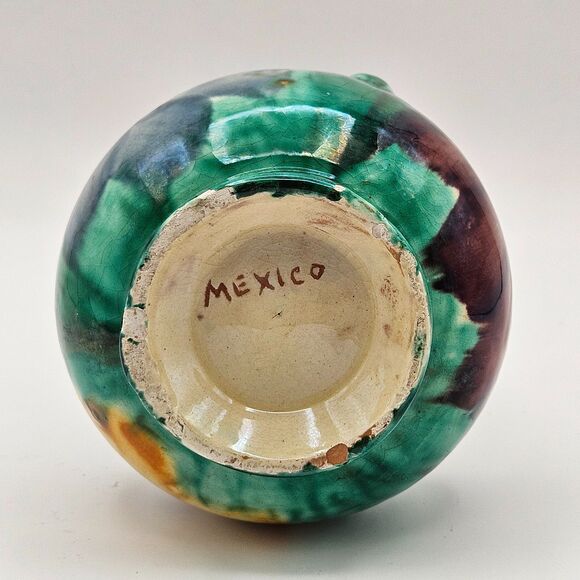 Oaxaca Mexico Dripware Ceramic Art Pottery Pitcher Flowers Green Vintage - Picture 7 of 12